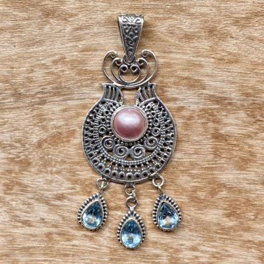 PD 15284 PPL-(HANDMADE 925 BALI SILVER FILIGREE PENDANTS WITH MABE PEARL)